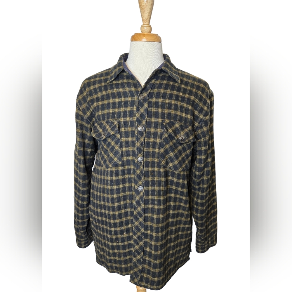 Vintage Sondre Flannel Lined Denim‎ Work Jacket Shirt Shacket Plaid Size L